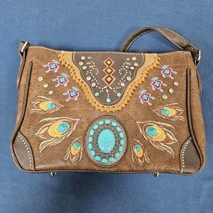 Brown, Peacock Feathers Concealed Carry Handgun Purse